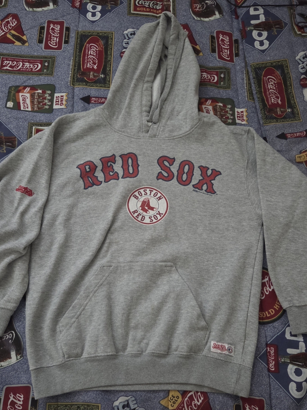 Stitches Gray Red Sox Hooded Sweatshirt